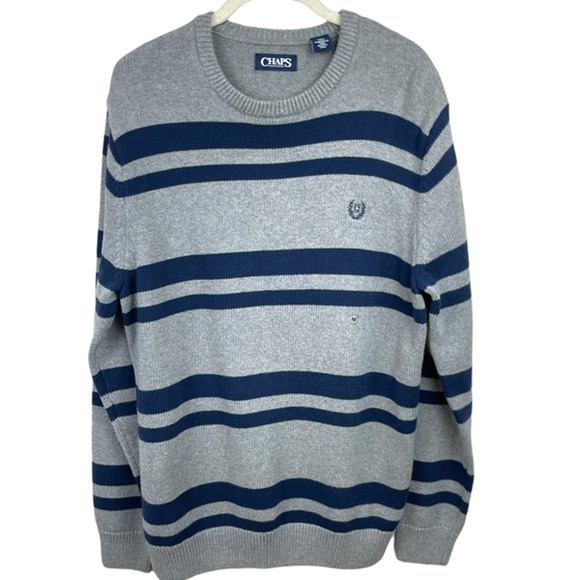 Chaps Men’s Crew Neck Cotton Stripe Pullover Sweater Size Medium - Picture 5 of 10